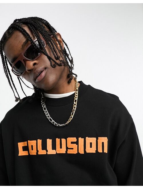 COLLUSION tape logo sweatshirt in black