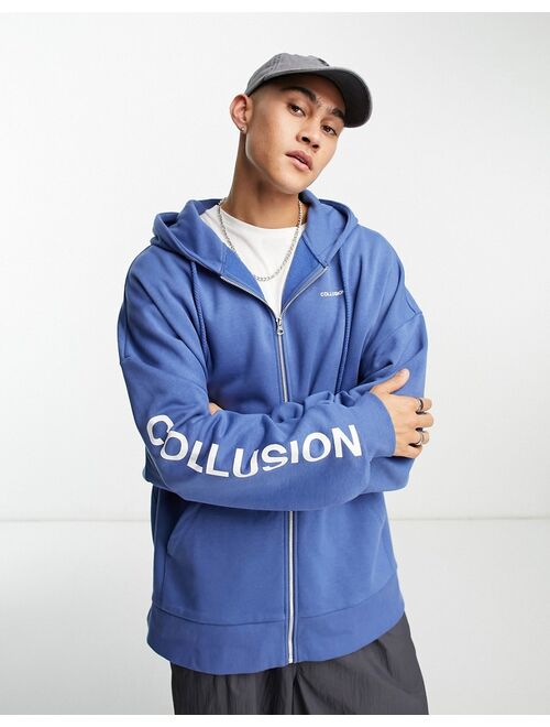 COLLUSION super oversized zip up hoodie in navy