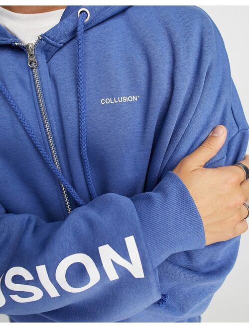 COLLUSION super oversized zip up hoodie in navy