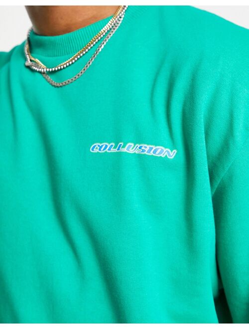 COLLUSION boxy sweatshirt with surf print in green