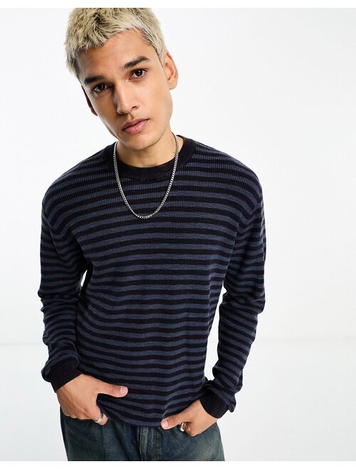 COLLUSION fine knit stripe sweater in washed blue