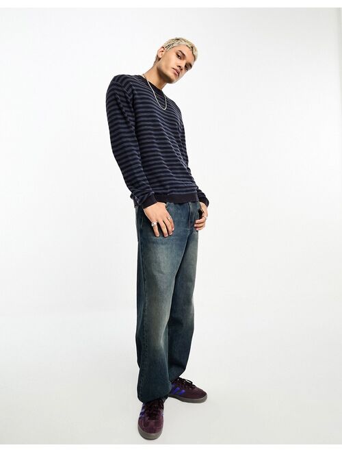 COLLUSION fine knit stripe sweater in washed blue