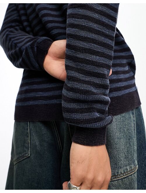 COLLUSION fine knit stripe sweater in washed blue