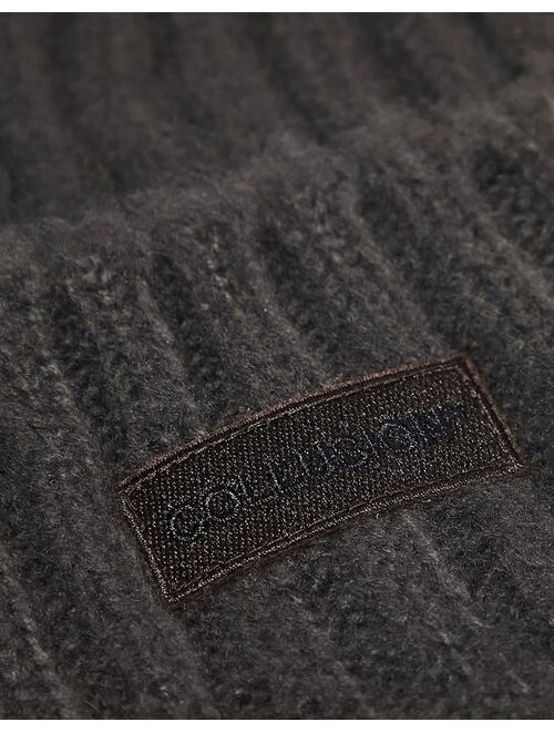 COLLUSION Unisex brushed beanie with branding in chocolate