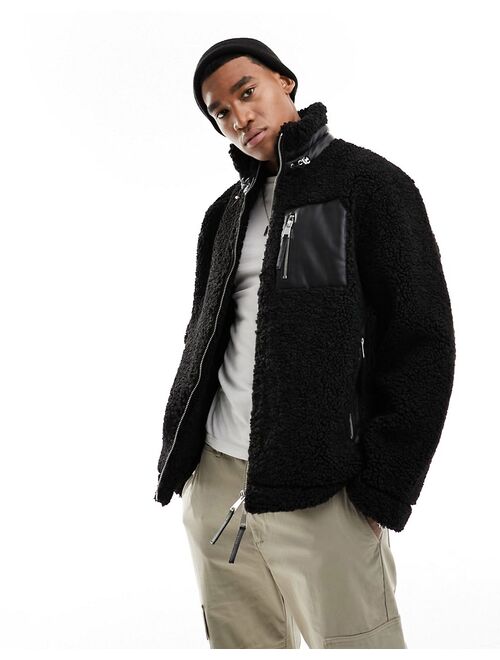 River Island borg funnel neck jacket in black