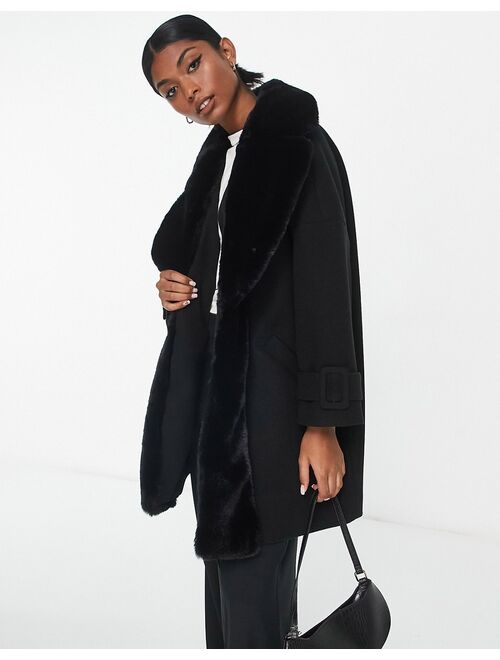 River Island faux fur swing coat in black