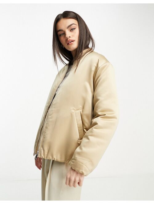 River Island padded bomber jacket in beige