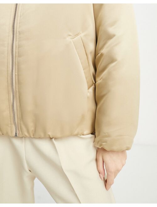 River Island padded bomber jacket in beige