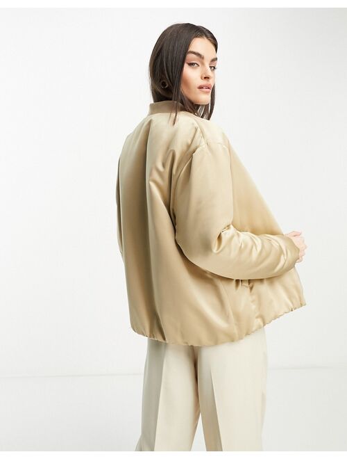 River Island padded bomber jacket in beige