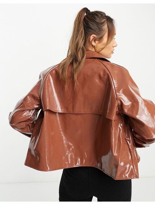 River Island vinyl boxy jacket in brown