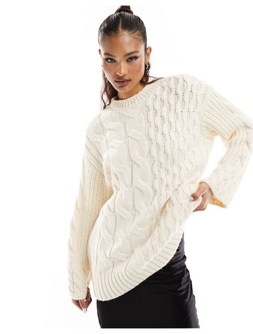 River Island mixed cable knit sweater in cream