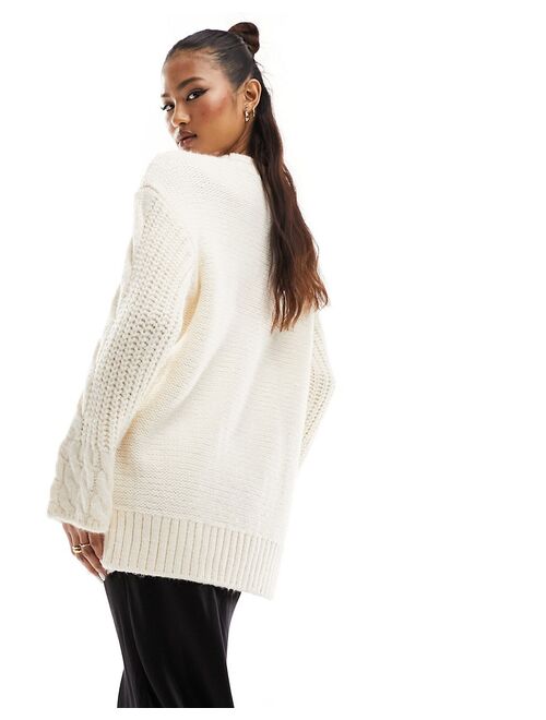 River Island mixed cable knit sweater in cream