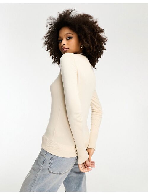 River Island crew neck fine knit top in cream