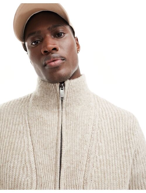 River Island ribbed chunky half zip sweater in beige