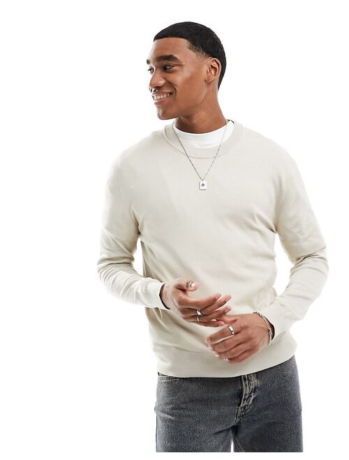 River Island crew neck sweatshirt in light stone