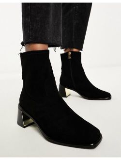 sock boot with block heel in black