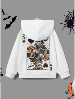 SHEIN Kids EVRYDAY Young Boy Playing Card Print Hoodie