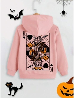 SHEIN Kids EVRYDAY Young Boy Playing Card Print Hoodie