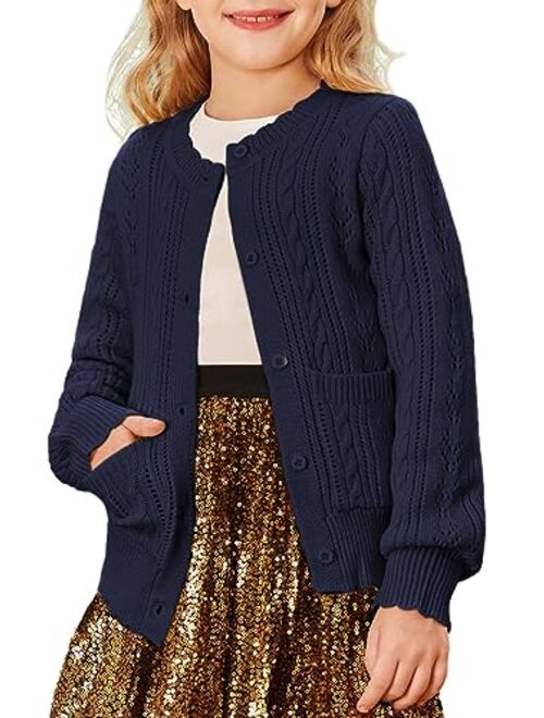 GRACE KARIN Girls Cardigan Long Sleeve Uniforms Knit Sweater Outerwear for Kids