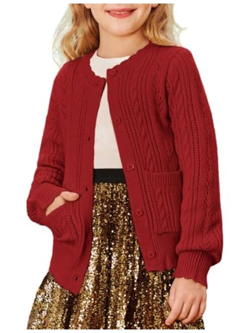 GRACE KARIN Girls Cardigan Long Sleeve Uniforms Knit Sweater Outerwear for Kids
