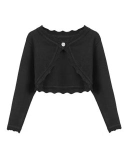 Girls Open Front Bolero Shrug Kids Long Sleeve Cropped Elegant Cardigan Knit Sweater