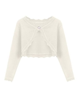 Girls Open Front Bolero Shrug Kids Long Sleeve Cropped Elegant Cardigan Knit Sweater