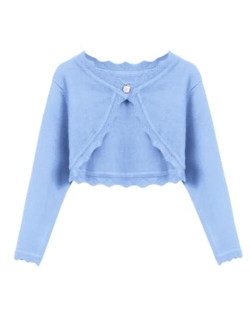 Girls Open Front Bolero Shrug Kids Long Sleeve Cropped Elegant Cardigan Knit Sweater