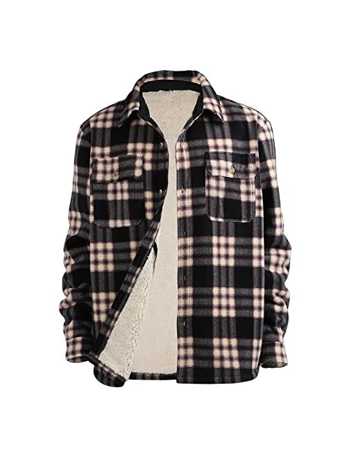 Gary Com Heavy Thick Flannel Plaid Jacket Sherpa Fleece Lined Hoodies for Men Zip Up Winter Warm Coat Buffalo Zipper Sweatshirt