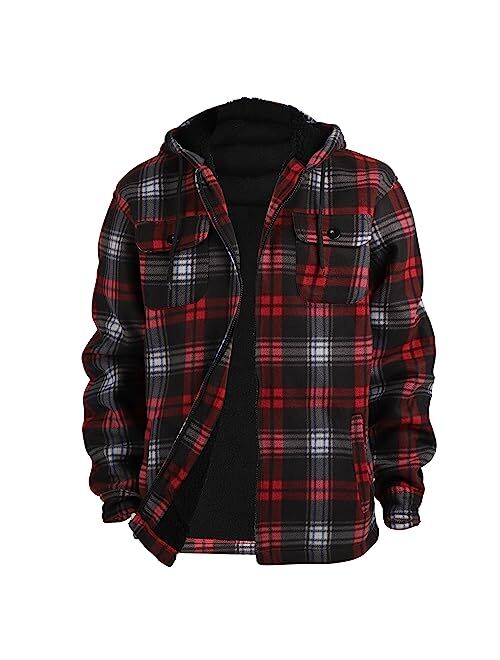 Gary Com Heavy Thick Flannel Plaid Jacket Sherpa Fleece Lined Hoodies for Men Zip Up Winter Warm Coat Buffalo Zipper Sweatshirt