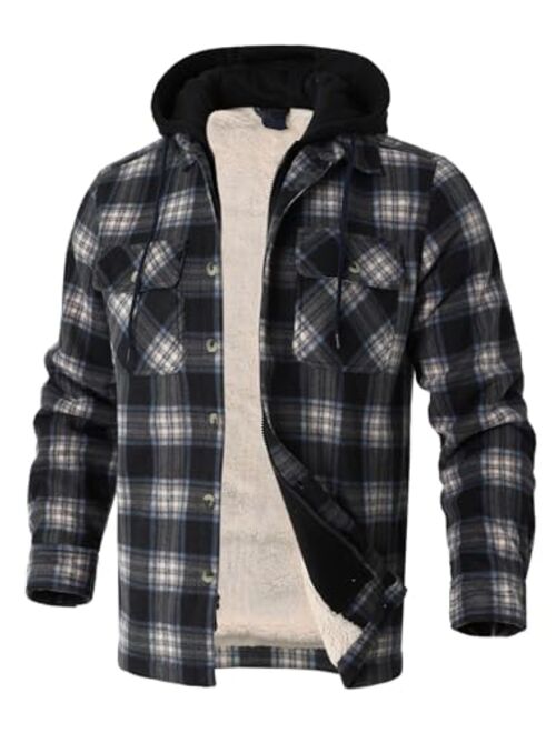 Gary Com Heavy Thick Flannel Plaid Jacket Sherpa Fleece Lined Hoodies for Men Zip Up Winter Warm Coat Buffalo Zipper Sweatshirt