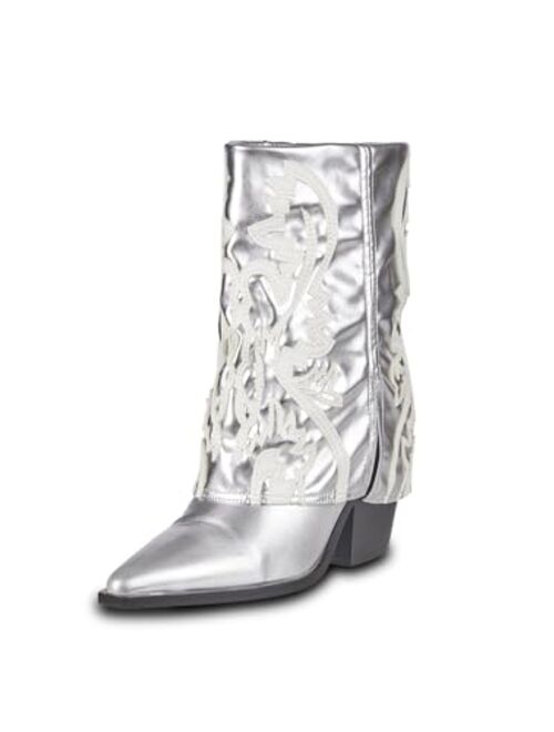 Azalea Wang Women's Esperanza Western Bootie, Western Wear, Stitched Boot, Foldover Boot, Cowgirl Boots, Mid-Calf Boots