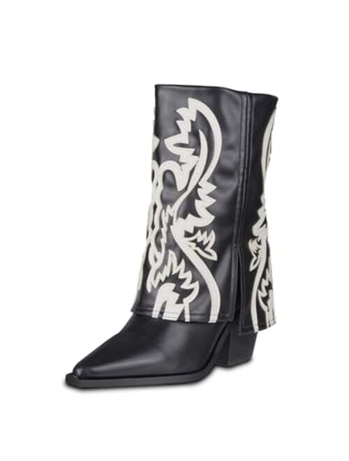 Azalea Wang Women's Esperanza Western Bootie, Western Wear, Stitched Boot, Foldover Boot, Cowgirl Boots, Mid-Calf Boots