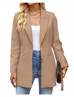 luvamia 2023 Blazers for Women Business Casual Long Blazer Jackets Dressy Work Professional Office Outfits Lapel Pockets