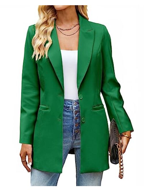 luvamia 2023 Blazers for Women Business Casual Long Blazer Jackets Dressy Work Professional Office Outfits Lapel Pockets