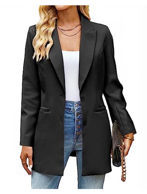 luvamia 2023 Blazers for Women Business Casual Long Blazer Jackets Dressy Work Professional Office Outfits Lapel Pockets