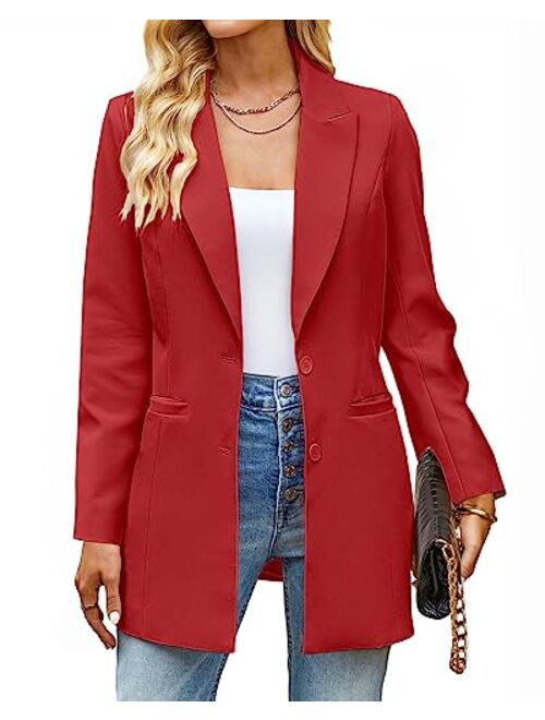 luvamia 2023 Blazers for Women Business Casual Long Blazer Jackets Dressy Work Professional Office Outfits Lapel Pockets