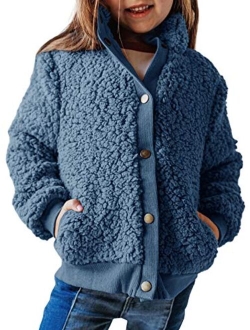 GAMISOTE Girls Warm Fleece Jacket Button Up Faux Shearling Chunky Outerwear Coat With Pockets