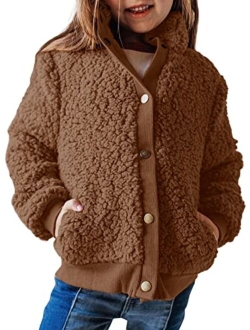 GAMISOTE Girls Warm Fleece Jacket Button Up Faux Shearling Chunky Outerwear Coat With Pockets