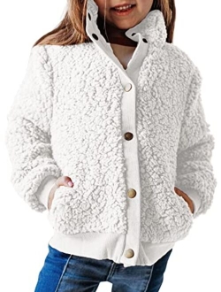 GAMISOTE Girls Warm Fleece Jacket Button Up Faux Shearling Chunky Outerwear Coat With Pockets