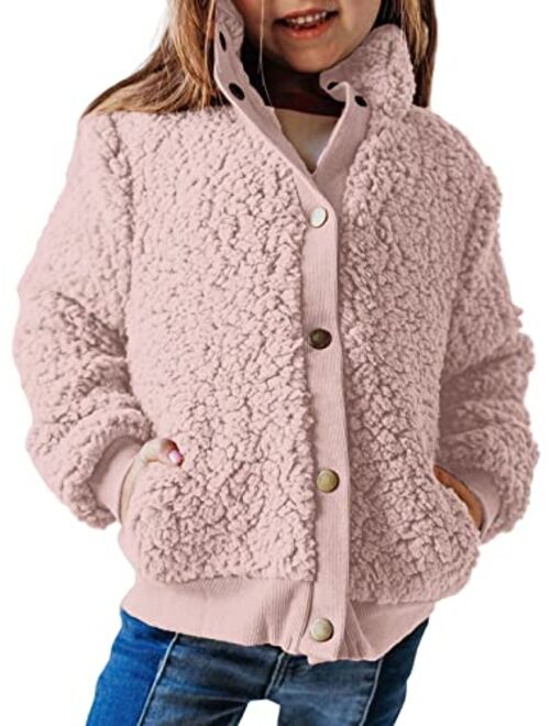 GAMISOTE Girls Warm Fleece Jacket Button Up Faux Shearling Chunky Outerwear Coat With Pockets