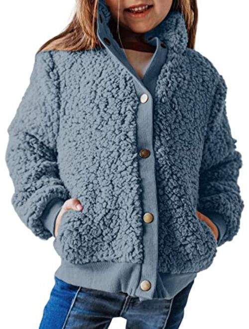 GAMISOTE Girls Warm Fleece Jacket Button Up Faux Shearling Chunky Outerwear Coat With Pockets