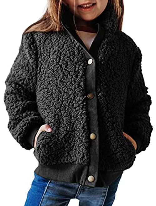 GAMISOTE Girls Warm Fleece Jacket Button Up Faux Shearling Chunky Outerwear Coat With Pockets