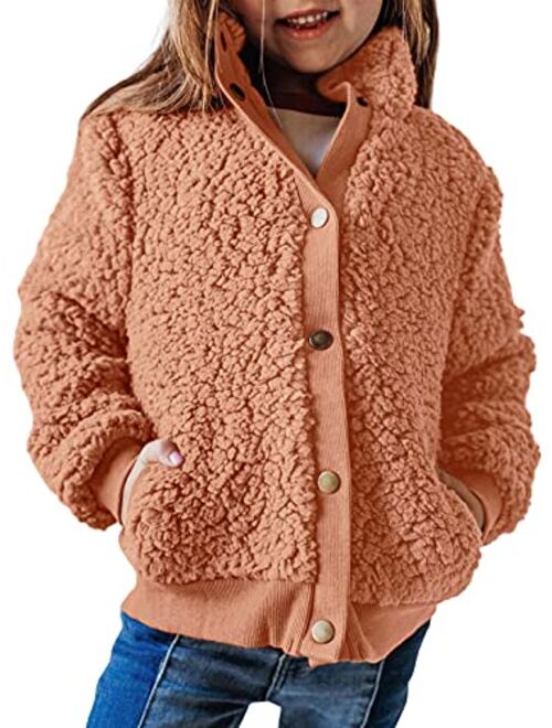 GAMISOTE Girls Warm Fleece Jacket Button Up Faux Shearling Chunky Outerwear Coat With Pockets