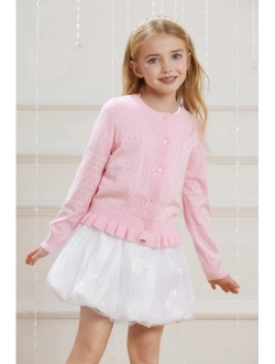Girls Long Sleeve Cardigan Sweater Girls Button Closure Knitted Cable Cardigan 5-12Y