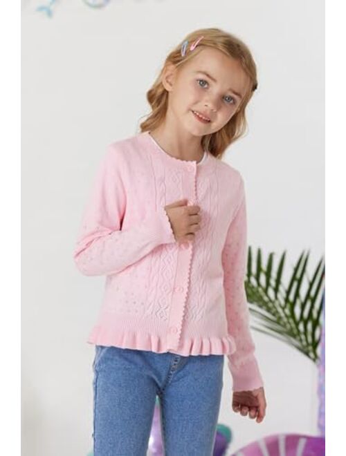 GRACE KARIN Girls Long Sleeve Cardigan Sweater Girls Button Closure Knitted Cable Cardigan 5-12Y