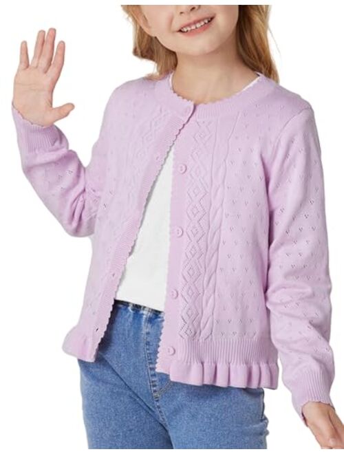 GRACE KARIN Girls Long Sleeve Cardigan Sweater Girls Button Closure Knitted Cable Cardigan 5-12Y