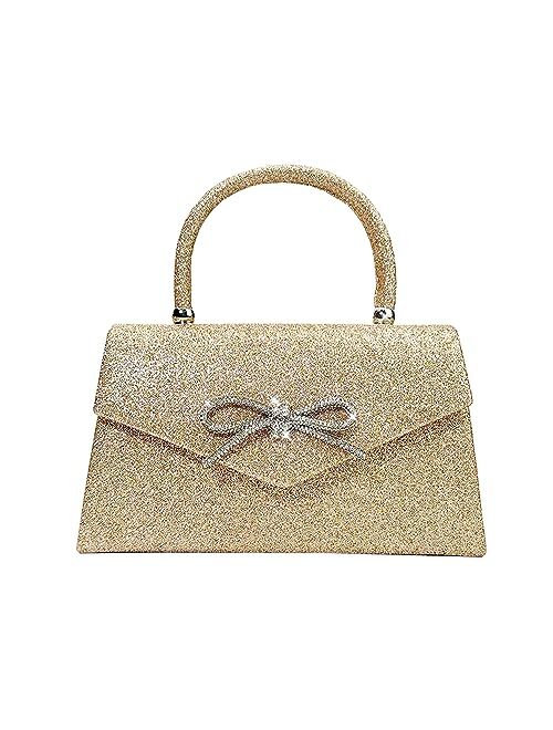 Trisapu Womens Evening Bag Sparkly Bow Clutch Purse Wedding Party Purses Glitter Rhinestone Cocktail Prom Handbags