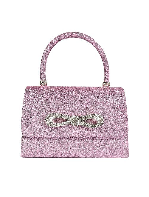 Trisapu Womens Evening Bag Sparkly Bow Clutch Purse Wedding Party Purses Glitter Rhinestone Cocktail Prom Handbags