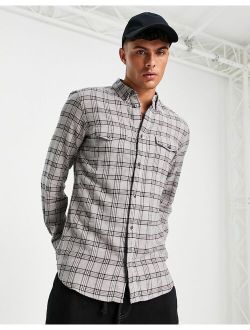long sleeve 2 pocket check flannel shirt in light gray