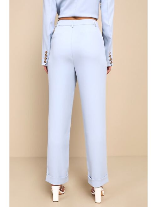 Lulus Posh Preference Light Blue High Rise Straight Leg Pants